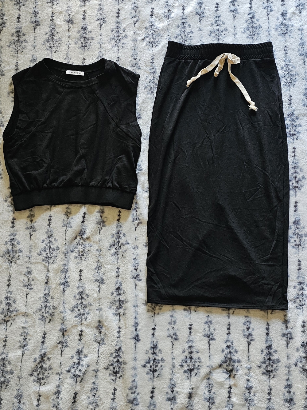 Everyday Black Top And Midi Skirt Set